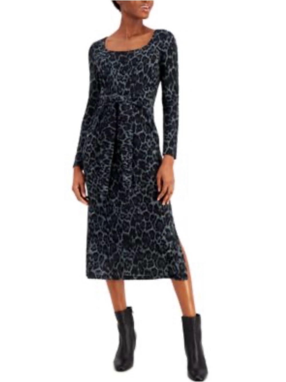 Nine West Black animal -Print Long Sleeve Midi Dress - Picture 1 of 7